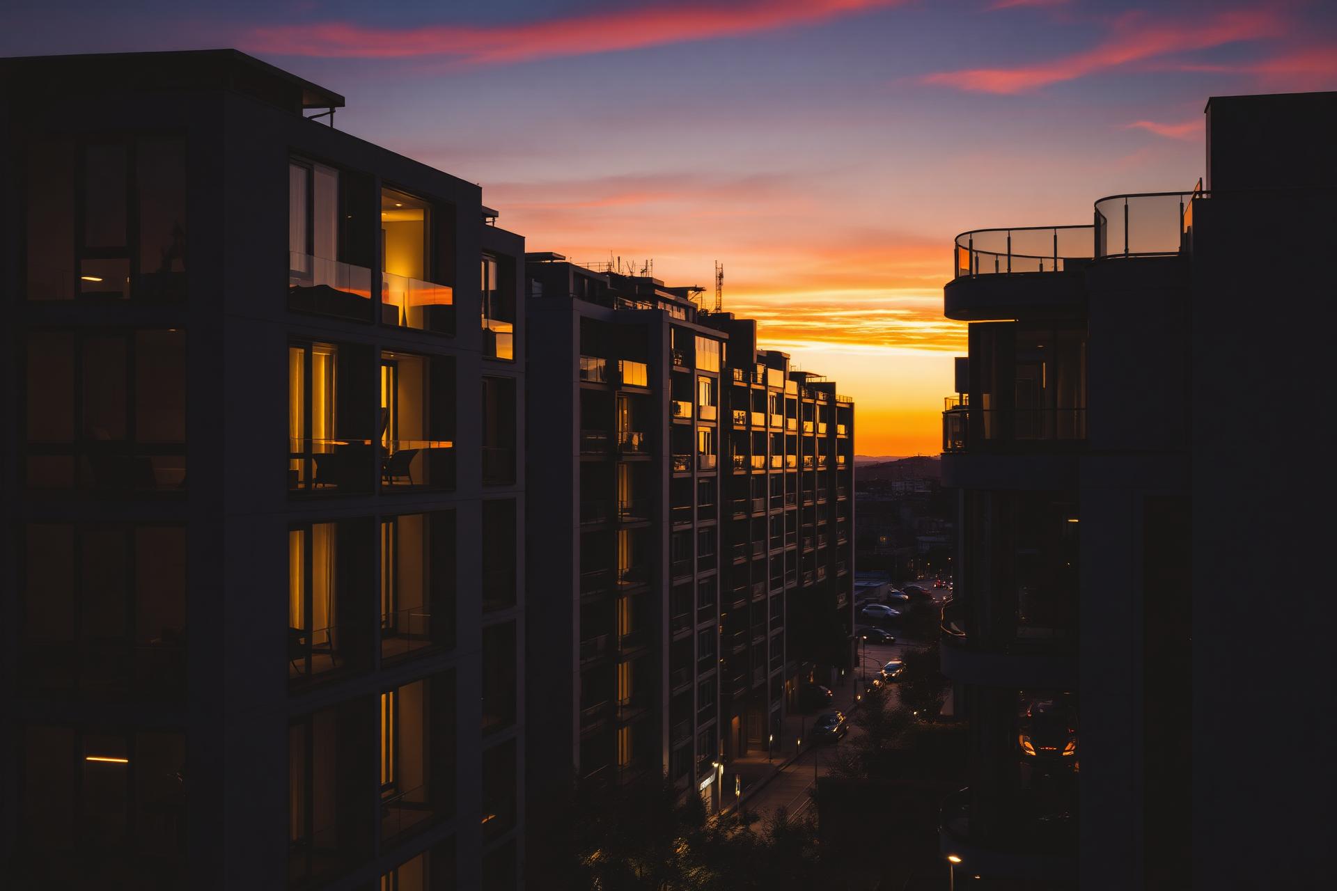 Arquitetura contemporânea em Lisboa ao anoitecer